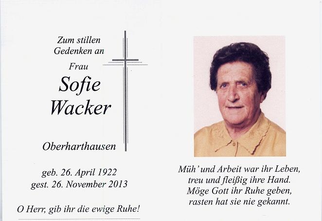 Wacker Sophie Sterbebild