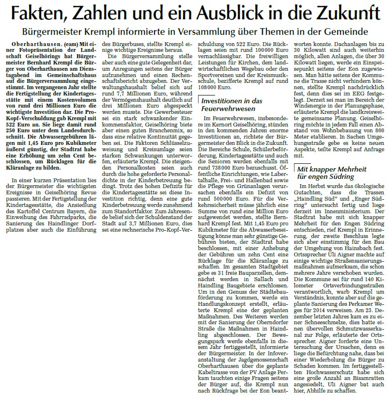 Bürgerversammlung Zeitungsartikel EAM