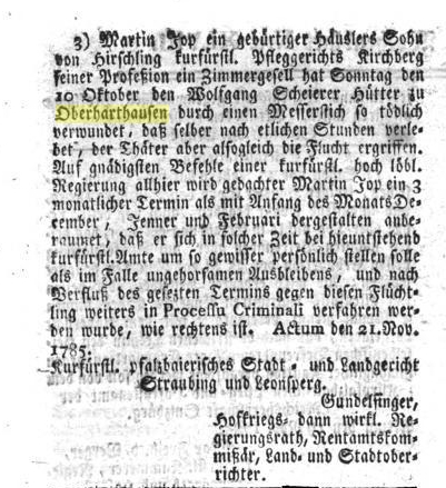 1785 Muenchner Zeitung toedliche Messerstecherei