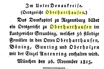 1815 Oberharthausen wird Ortsgericht Koeniglich bayerisches Regierungsblatt