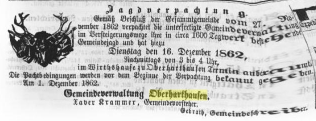 1862 SR Tagblatt Jagdverpachtung