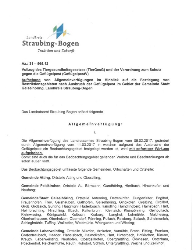 Aufhebung der Stallpflicht 1