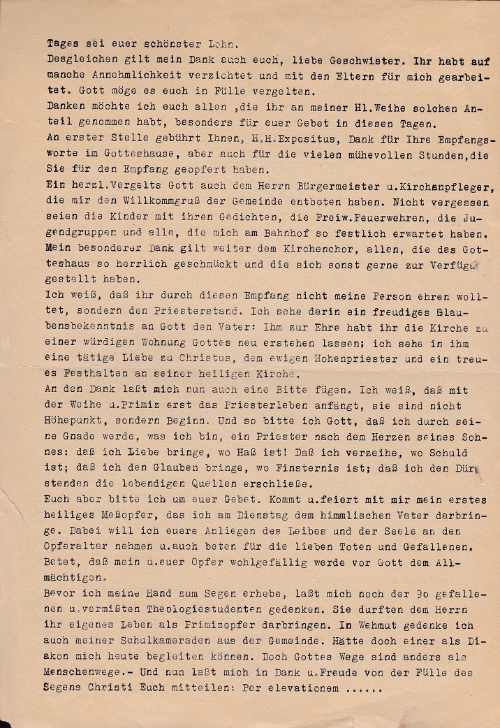 Einzugspredigt Oberharthsuen Primiz 2