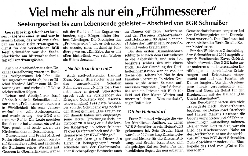 Zeitungsbericht Trauerfeier
