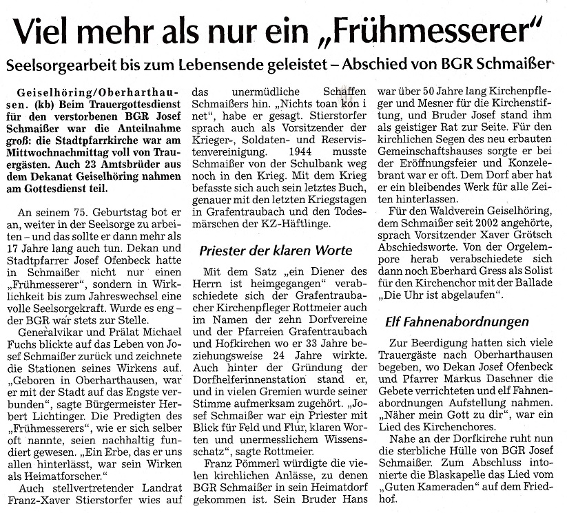 Zeitungsbericht Trauerfeier SR