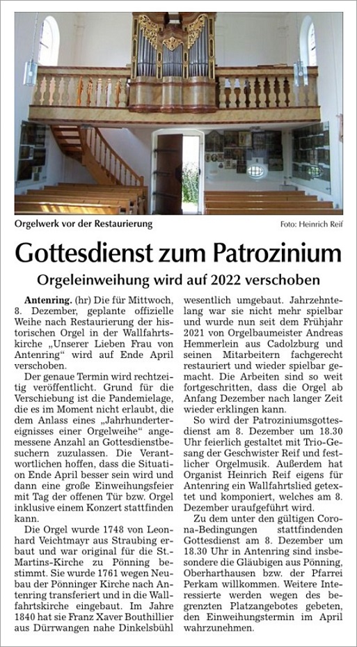 Zeitungsartikel Orgelverschiebung