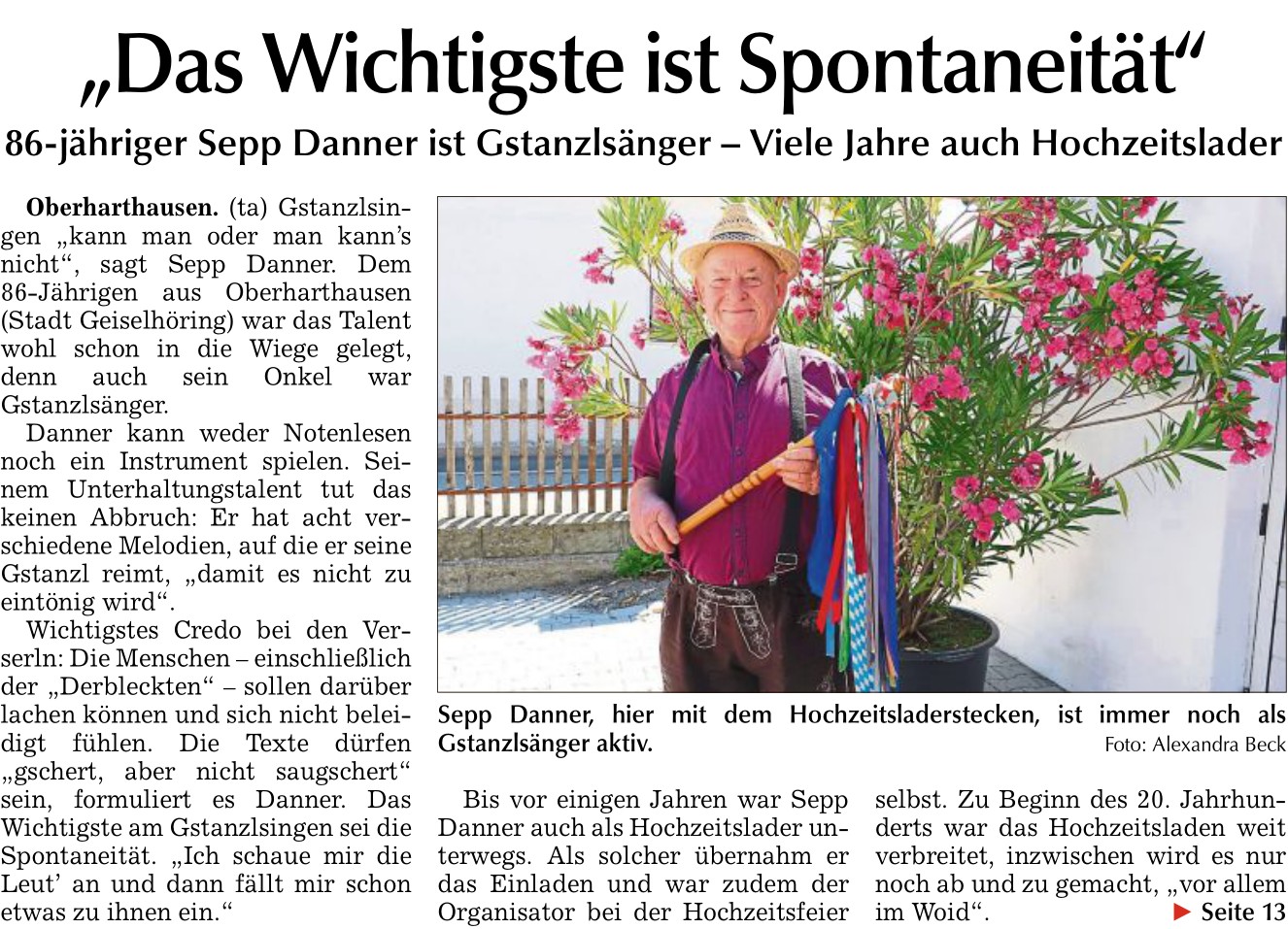 2022 08 20 Straubinger Tagblatt Das Wichtigste ist Spontaneitaet