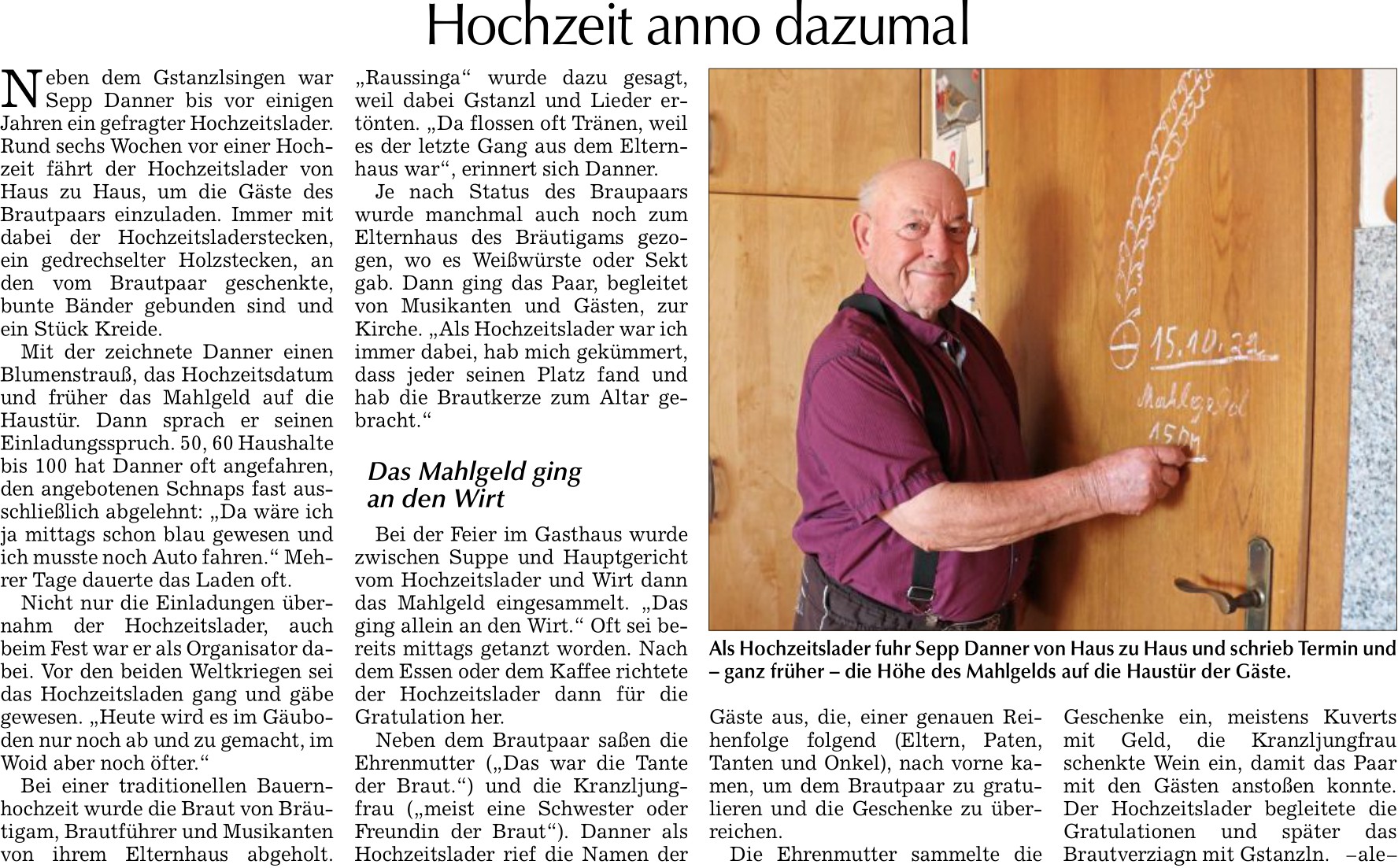 2022 08 20 Straubinger Tagblatt Hochzeit anno dazumal