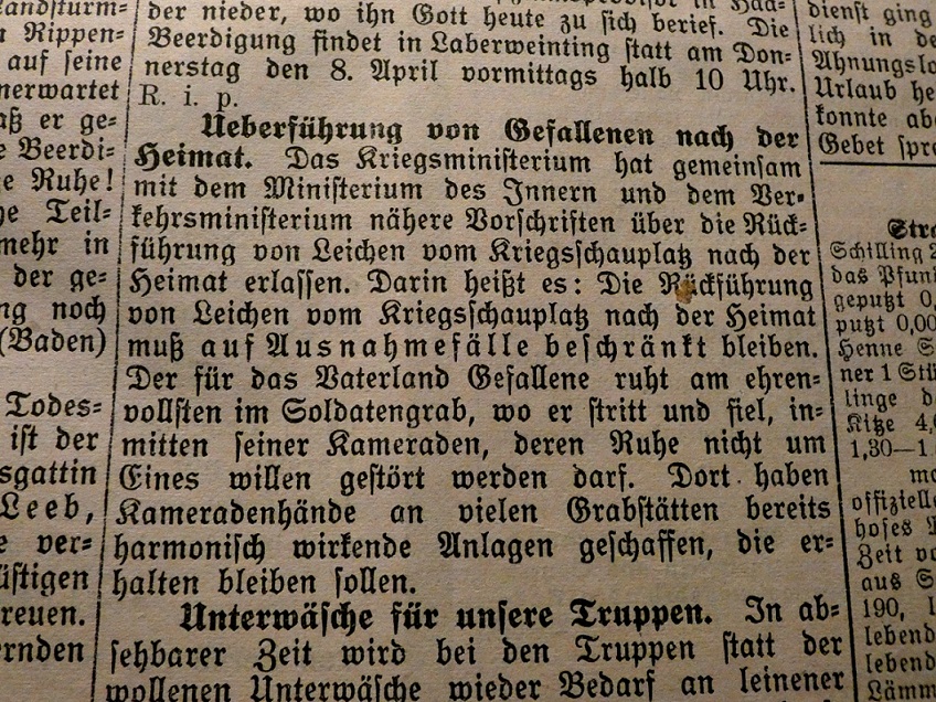 1915 Gefallenenüberführung