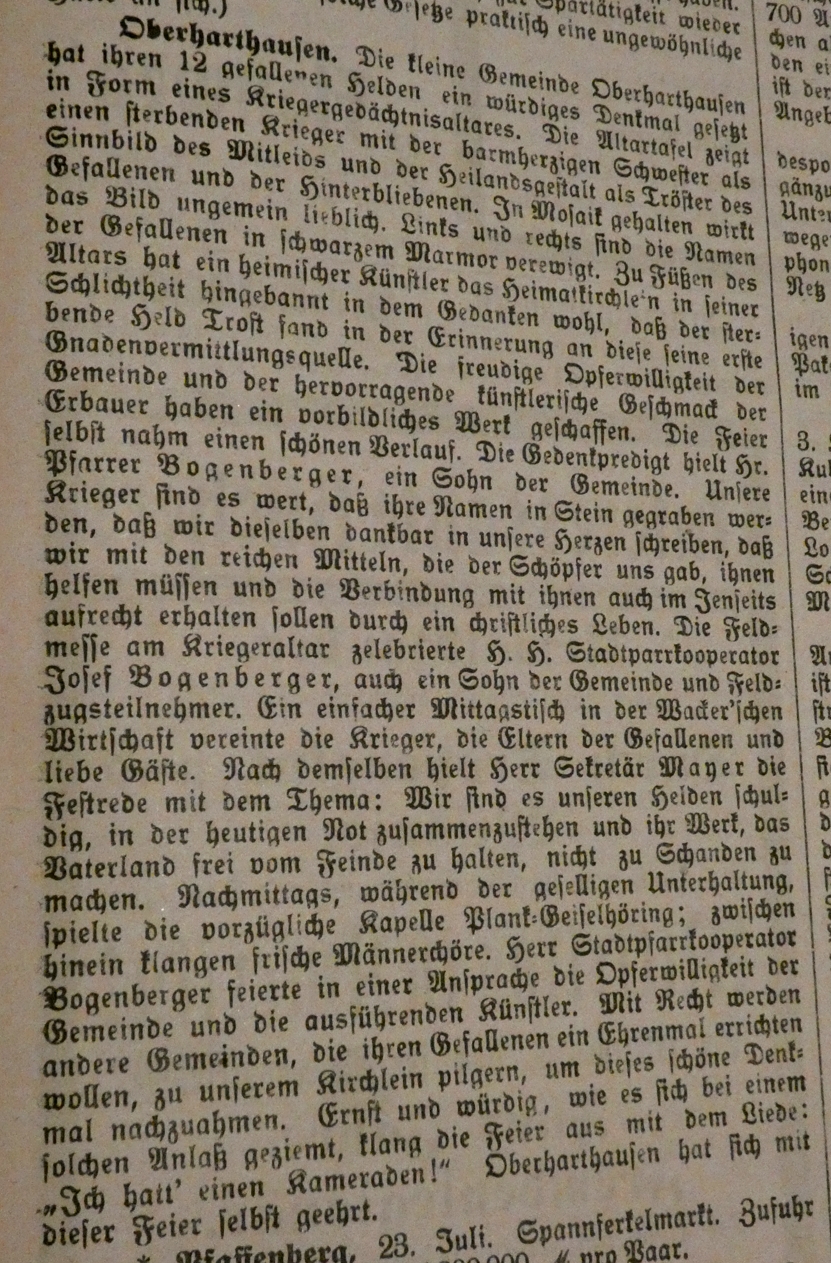 Kriegerdenkmal oH 23. Juli 1923