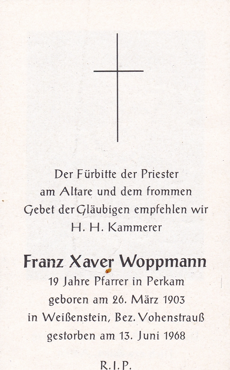 Pfarrer Woppmann Sterbebild