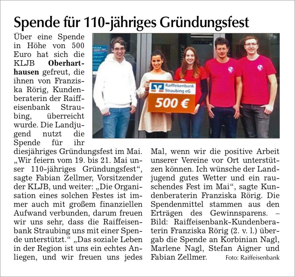 Spende Raiffeisenbank Straubing