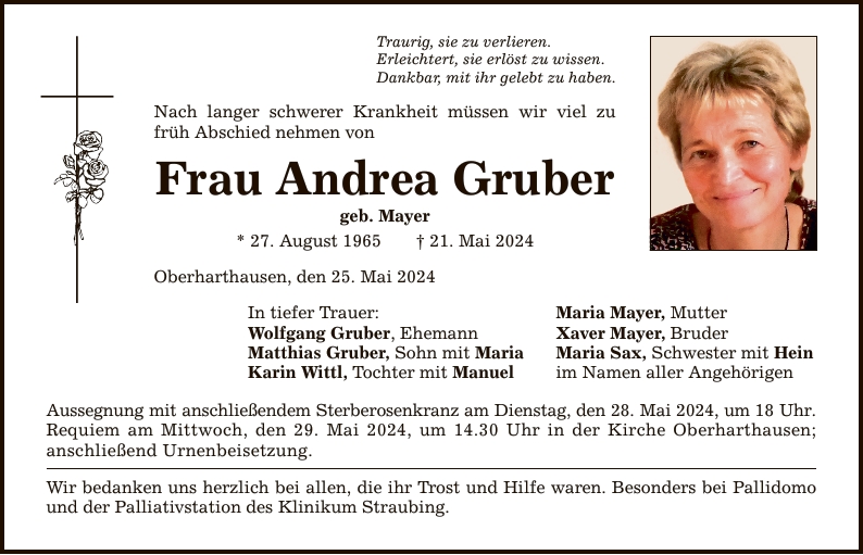 Todessanzeige Andrea Gruber
