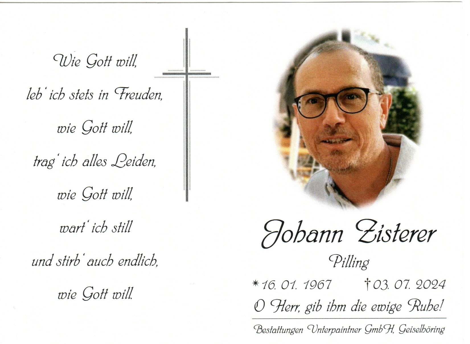 Zisterer Hans Sterbebild im Juli