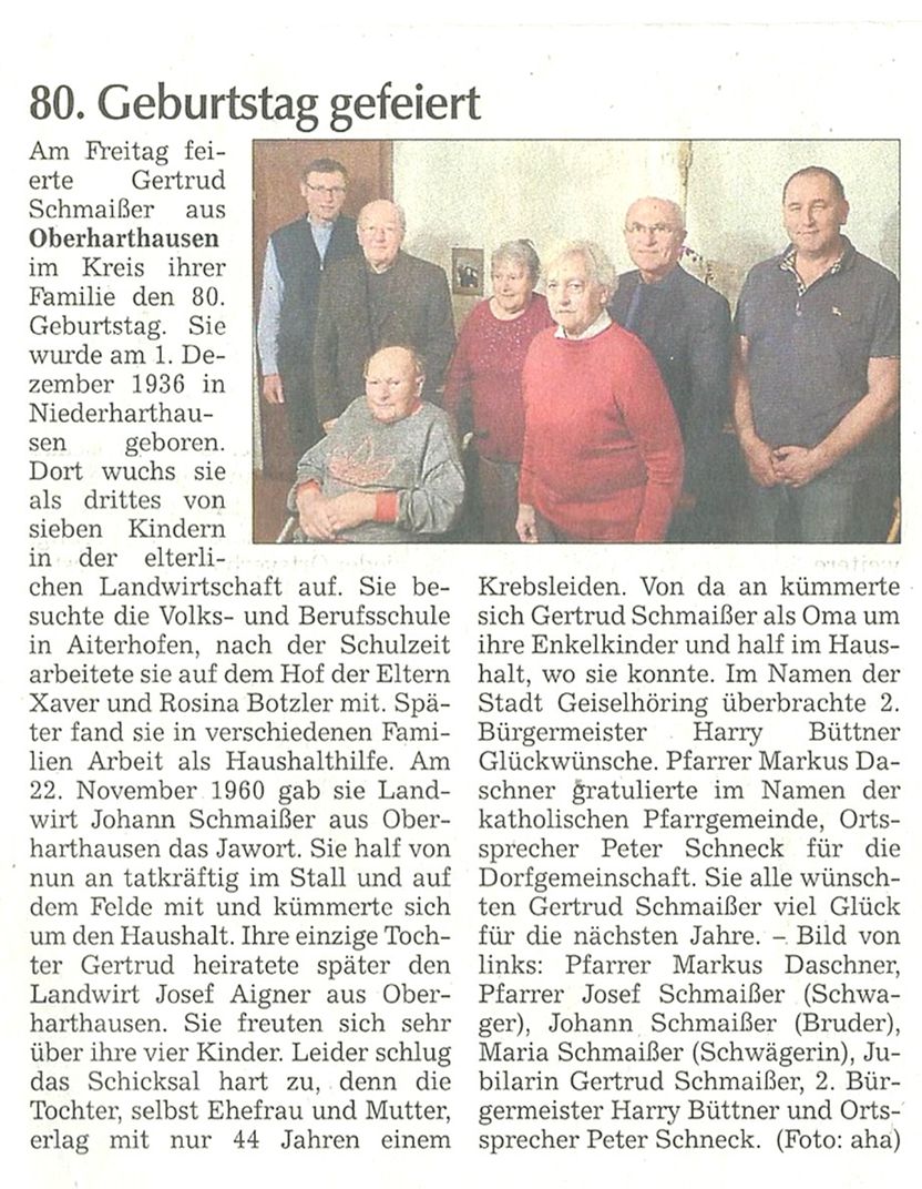80. Geburtstag Frau Schmaißer