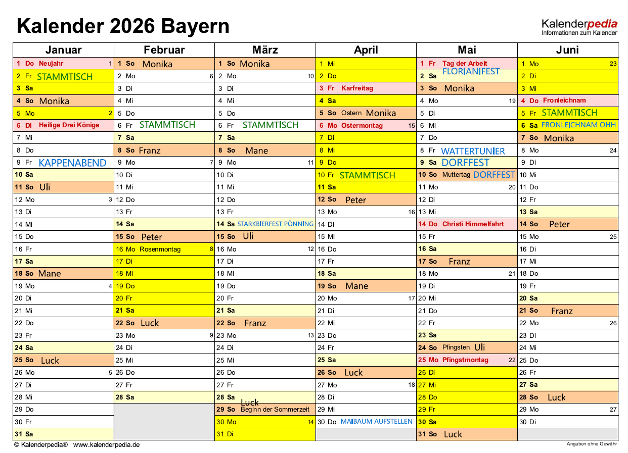 Termine Gemeinschaftshaus 2026