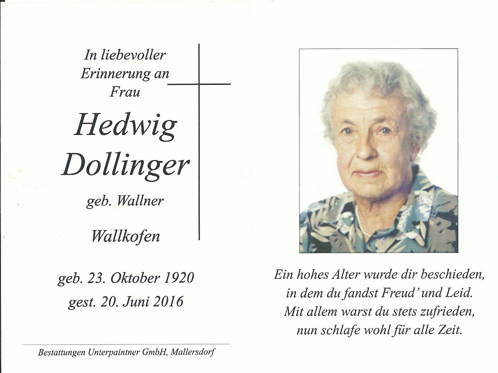 Dollinger Hedwig geborene Wallner