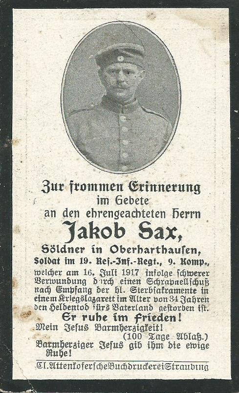 Sax Jakob 1.Weltkrieg