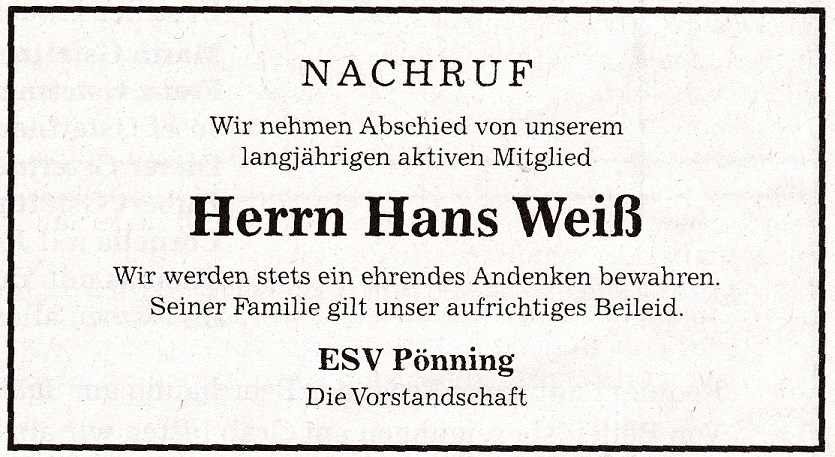 Nachruf ESV Pönning