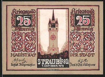 Notgeld-Straubing-1921-25-Pfennig-Stadtturm