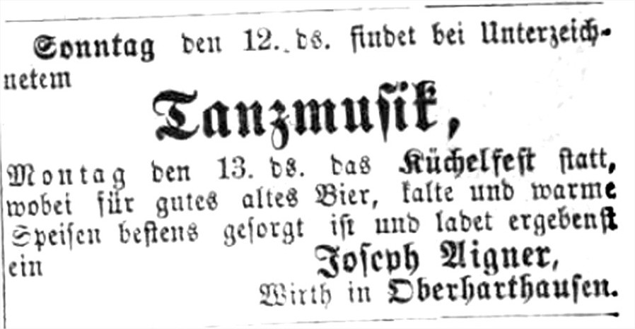 11.10.1873 Joseph Aigner Wirt Einladung zur Tanzmusik